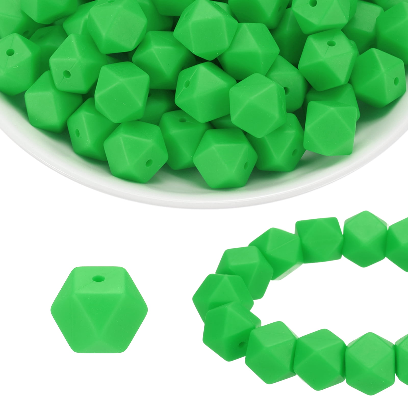 96Pcs Silicone Beads 14mm Hexagon Rubber Focal Beads Bulk for Pens Keychain Bracelet Necklace DIY Crafts Making, Light Green
