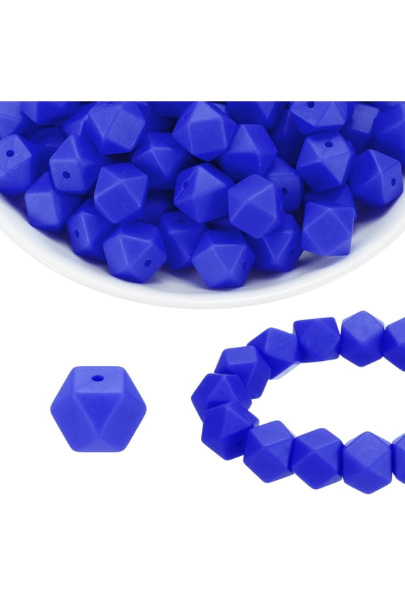 96Pcs Silicone Beads 14mm Hexagon Rubber Focal Beads Bulk for Pens Keychain Bracelet Necklace DIY Crafts Making, Sapphire Blue