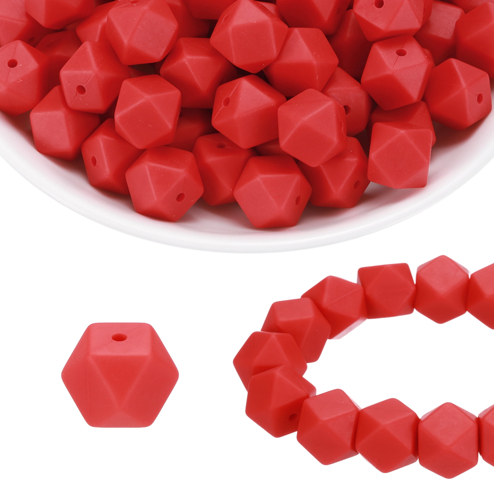 96Pcs Silicone Beads 14mm Hexagon Rubber Focal Beads Bulk for Pens Keychain Bracelet Necklace DIY Crafts Making, Scarlet