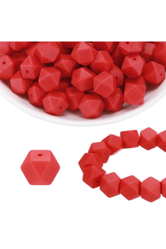 96Pcs Silicone Beads 14mm Hexagon Rubber Focal Beads Bulk for Pens Keychain Bracelet Necklace DIY Crafts Making, Scarlet