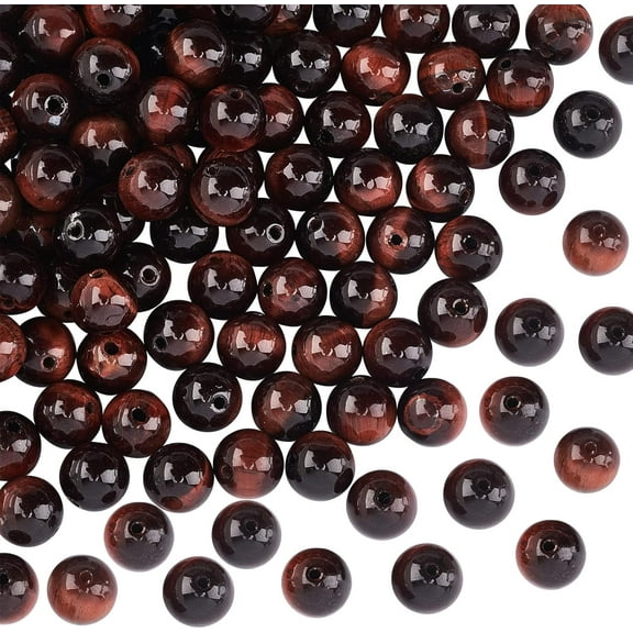96Pcs Tiger Eye Gemstone Beads 8mm Natural Red Tiger-Eye Gemstone Nature Tiger Eye Gemstone Loose Beads Energy Stone Strands for Bracelet Necklace Jewelry Making Colorful
