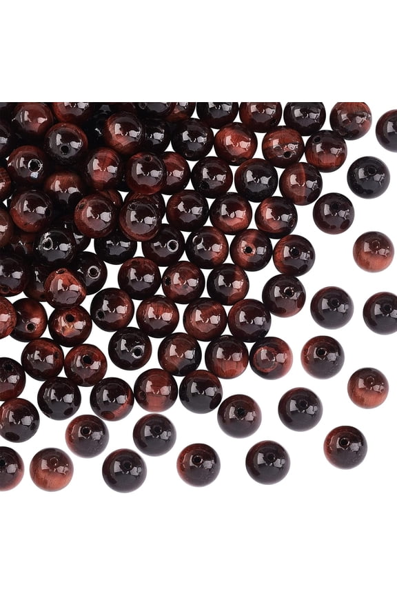 96Pcs Tiger Eye Gemstone Beads 8mm Natural Red Tiger-Eye Gemstone Nature Tiger Eye Gemstone Loose Beads Energy Stone Strands for Bracelet Necklace Jewelry Making