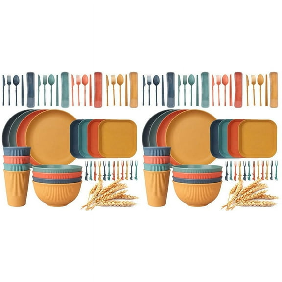 96Pcs Unbreakable Dinnerware Sets for 4 People, Camping Plates and Bowls Set, Picnic Dinner Sets, Serving Plates,96 x Dinnerware Sets