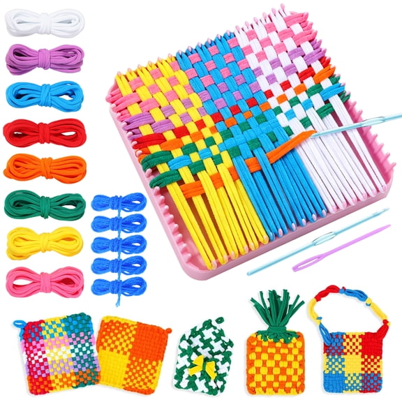 96Pcs Weaving Loom Kit , DIY Potholder Craft Kit Ages,Compact 7.5 Inch Loom,Bright Color Loops,Easy Weaving Patterns,Hands-On Skill Building,Screen-Free Craft Fun