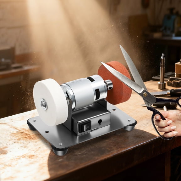 96W 7-Speed Mini Benchtop Sander with Forward Reverse Function, 3000-6000 RPM Metal Grinding Sharpener for Knife Drill Burr Removal