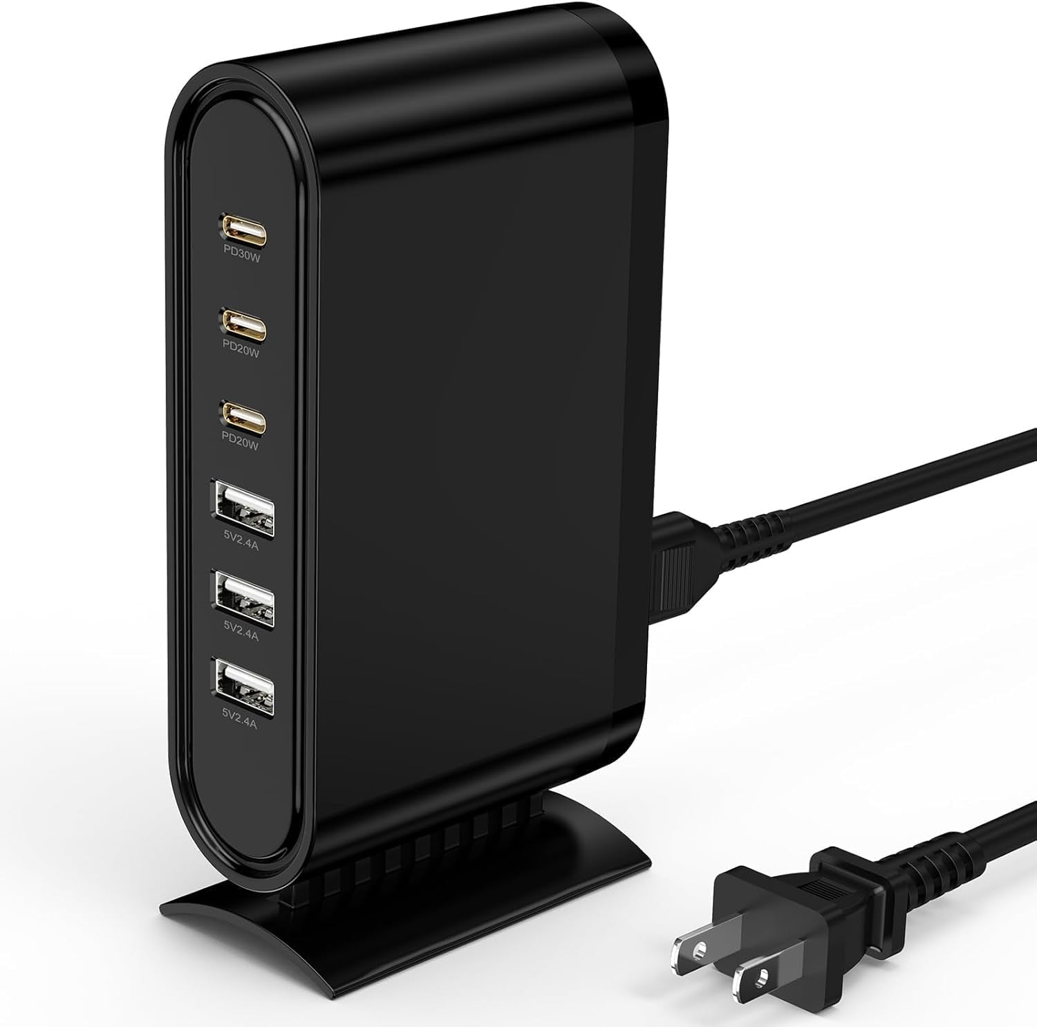 96W Charging Station for Multiple Devices,6 Port Multi Charger Station,USB C Fast Charging Hub Organizer Multiport Compatible with iPhone 17 16 15 Pro Max, Samsung, Android, iPad, (Black)