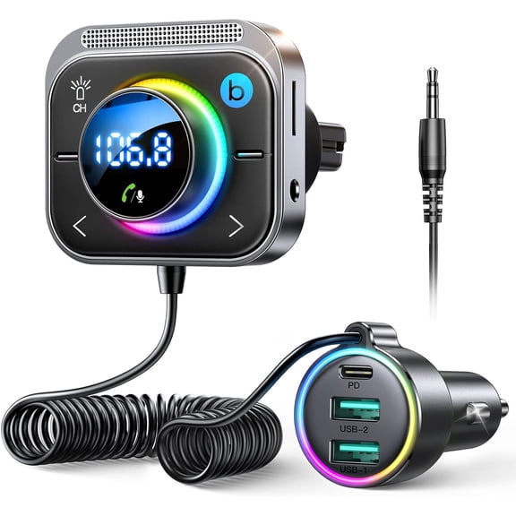 96W FM Transmitter Bluetooth 6.0 Car Adapter Aux with 3 Charging PortsPD 60W & 2 * 18WAir Vent Installation for Safe Deep HiFi Bass Player Wireless Radio Fun Accessories Gift Set