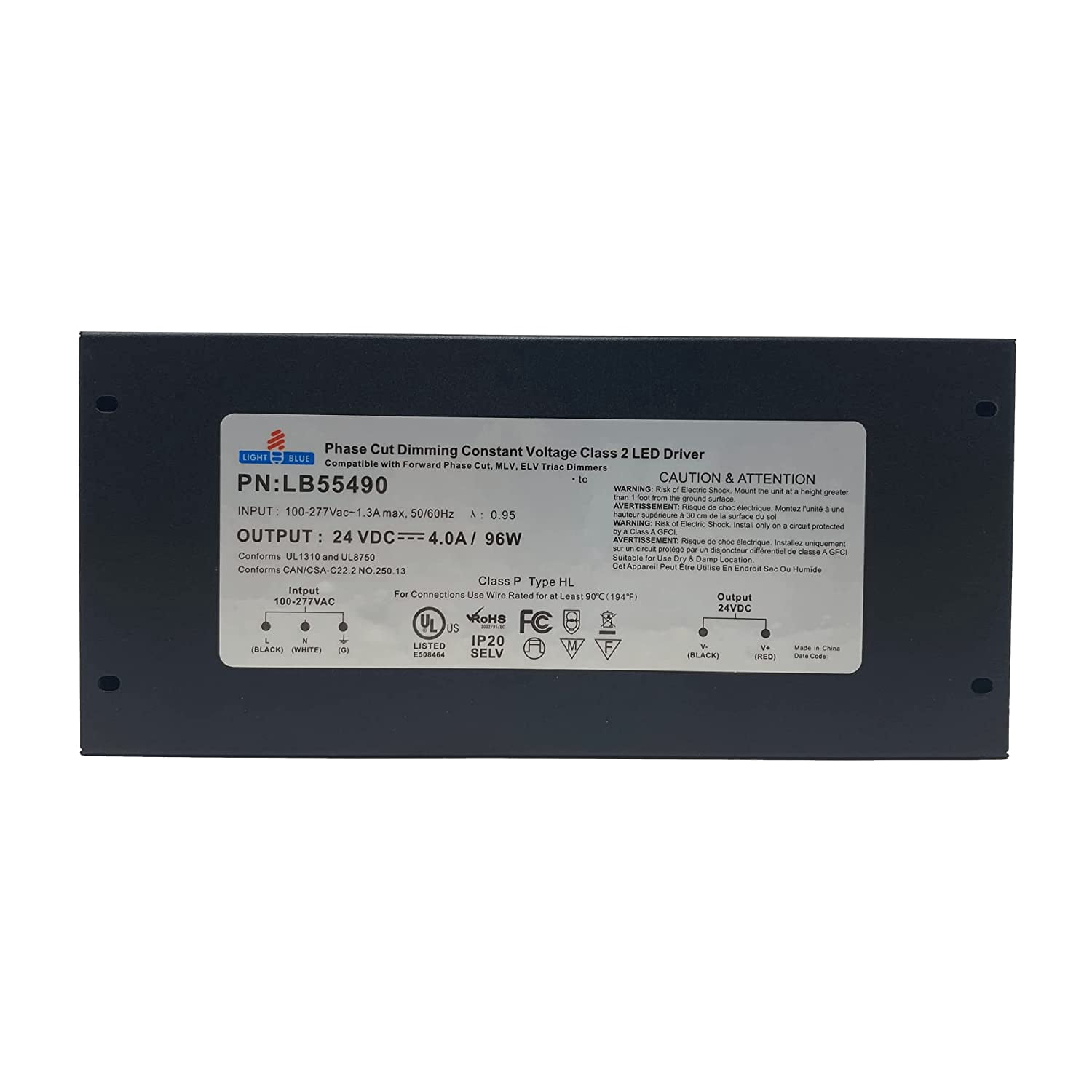 96W LED Electronic Triac (Phase) Dimmable Driver 100V - 277V AC Input Transformer Constant Voltage Power Supply Master LED Hardware Power Supply, 96-Watt 24V Adaptive Driver for, Black