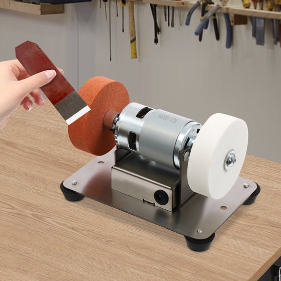 96W Benchtop Sander with Variable Speed, 2 Wheels & Forward/Reverse Switch
