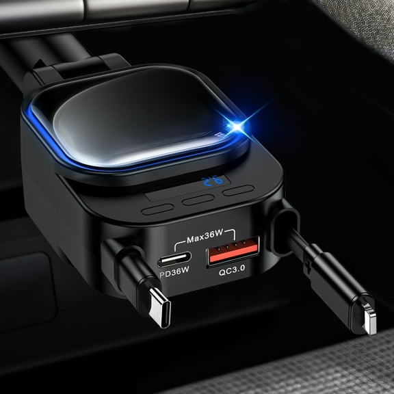 Retractable Car Charger, 96W Fast Car Accessories Adapter with Retractable Cables and 2 USB Port, USB C Car Charger Adapter for iPhone 16e/16/15/14/12,Galaxy,Pixel,Travel Essentials