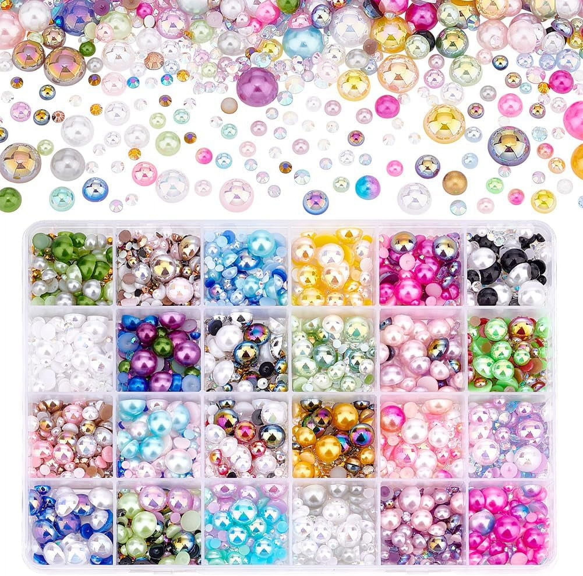 96g 24 Styles Flatback Pearls 3-10mm Flatback Rhinestones Mix Resin Half Round Pearls Craft Cabochons for Nail Face Art Crafts Tumblers Shoes DIY Gem Decoration Jewelry Making DIY