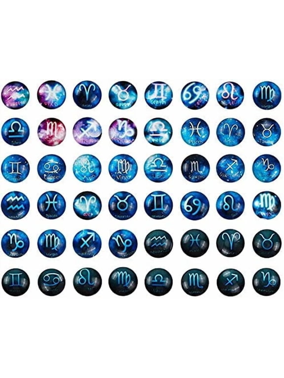 96pcs 12 Constellation Pattern Cabochons Zodiac Sign Flat Glass Cabochons Astrology Horoscope Dome Gems for Photo Cameo Pendant Jewelry Making Handcrafts Scrapbooking (12mm)