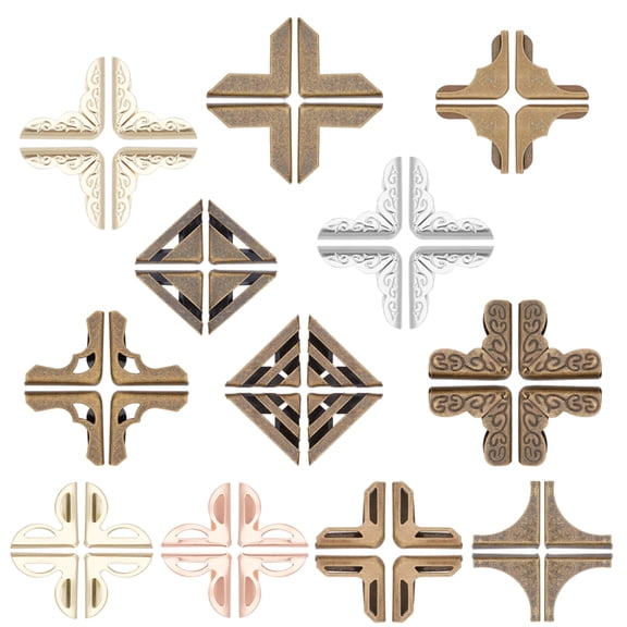 96pcs 12 style Iron Book Albums Menus Folders Corner Protectors Mixed color 16~23.4x10.5~20x2~5.2mm Fit For 1~2mm thick Book 8pcs/style