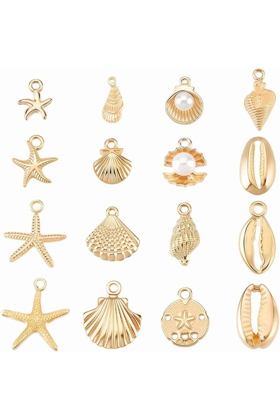 96pcs 16 Styles Metal Shell Charms Golden Shell Pendants Seashells Scallop Electroplated Shells Summer Sea Shells with Hole for Summer Jewelry Bracelet Jewelry Craft 10~20mm