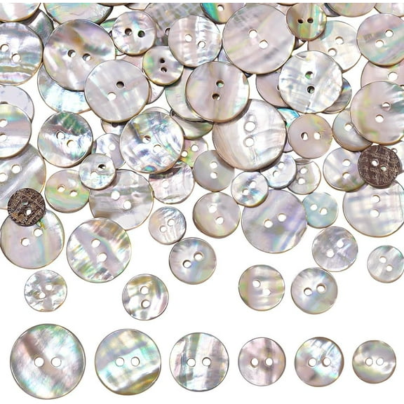 96pcs 6 Sizes Round Shell Buttons Sewing Buttons 2-Hole Natural Shell Buttons 10/11/12/15/18/20mm Craft Seashell Buttons for Cloth Coats Suits Jacket Blazers Jeans Skirts Sewing Crafting Colorful