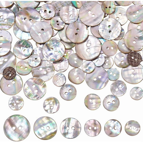96pcs 6 Sizes Round Shell Buttons Sewing Buttons 2-Hole Natural Shell Buttons 10/11/12/15/18/20mm Craft Seashell Buttons for Cloth Coats Suits Jacket Blazers Jeans Skirts Sewing Crafting Shell