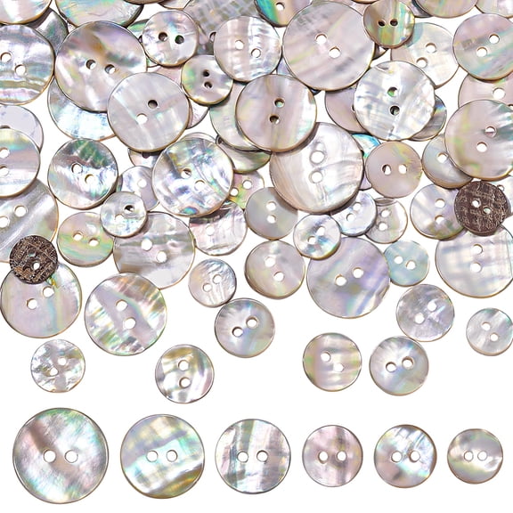 96pcs 6 Sizes Round Shell Buttons Sewing Buttons 2-Hole Natural Shell Buttons 10/11/12/15/18/20mm Craft Seashell Buttons for making