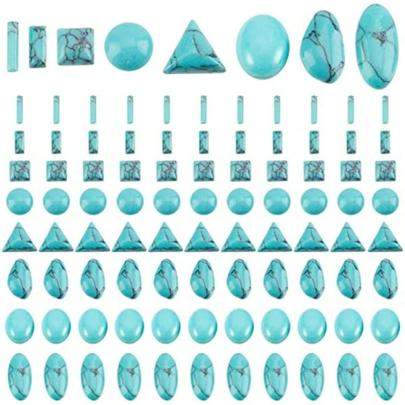 96pcs 8 Shapes Stone Blue Texture Gemstone Tiles Column Square Bead Half Round Synthetic Turquoise Cabochon