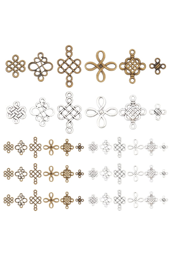 96pcs Celticing Knot Charms 12 Styles Chinese Knot Pendants Tibatan Style Alloy Connector Charms for Crafting Jewelry Findings Making Accessory