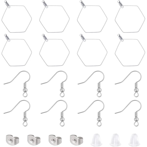96pcs DIY Earring Making Kits Stainless Steel Wire Pendants & Earring Hooks & Ear Nuts Fish Ear Wires Components for Earrings Jewelry Making Stainless Steel Color