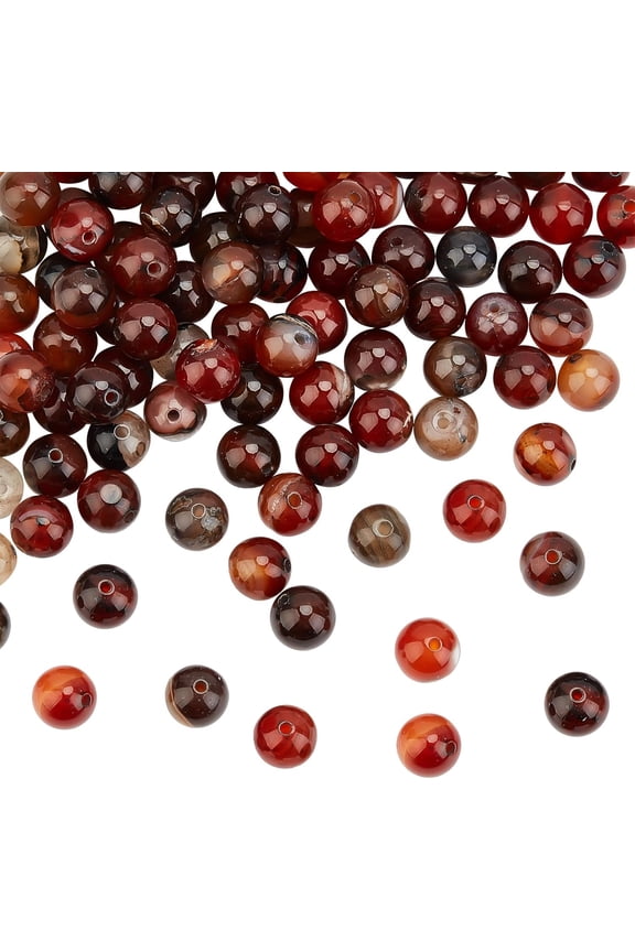 96pcs Natural Agate Beads 8mm Dark Red Orange Agate Beads Round Gemstone Beads with Hole Energy Stone Loose Beads for Bracelet Necklace Jewelry Making Mixed Color