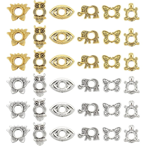 96pcs Plant Animal Bead Frames 8 Styles Vintage Bead Frames for 5~6.5mm Beads Alloy Hollow Open Bead Frames for DIY Making Necklace Bracelet Jewelry Antique Silver/Golden DIY
