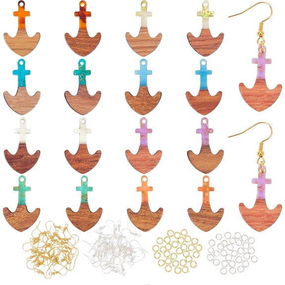 96pcs Resin Wooden Earring Pendants 16pcs Anchor Wood Statement Jewelry Findings Slim Wood Earring Accessories with Earring Hooks Jump Rings for Necklace Jewelry Making - 8 Color for DIY