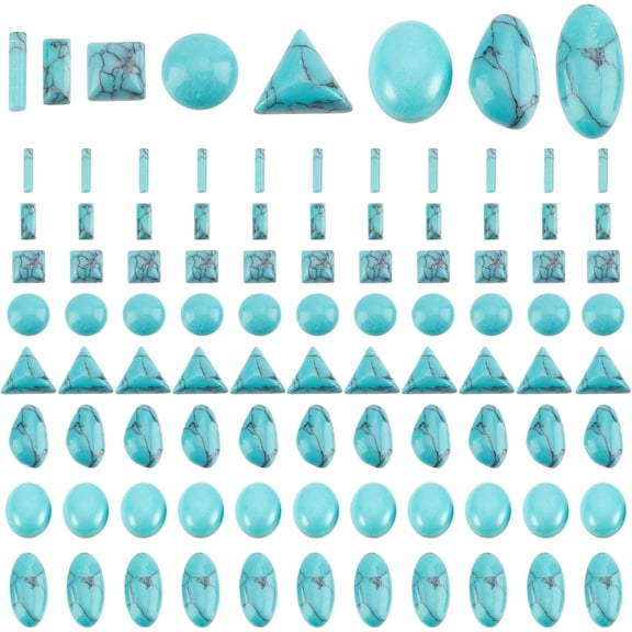 96pcs Stone Cabochons 8 Shapes Blue Texture Gemstone Tiles Column Square Bead Half Round Turquoise Cabochon Tile for Bracelet Necklace Earrings Cameo Jewelry Making