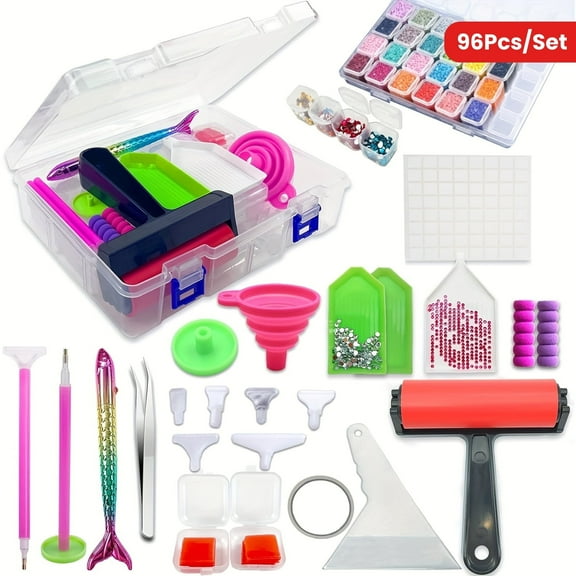 96pcs/set 5d Diamond Art Painting Tools Kits DIY Diamond Art Painting Accessories With Rhinestone Storage Containers Diamond Embroidery Box Bead Roller For Diamond Art Painting Supplies