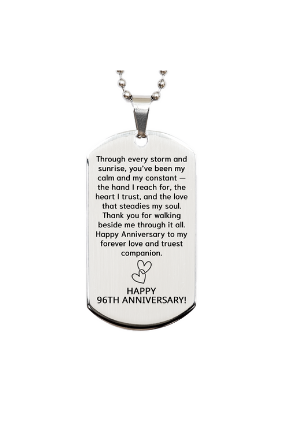96 Year Anniversary Gift for Him - 96th Anniversary Necklace for Her - Couples Dog Tag for Boyfriend or Girlfriend