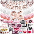 thumbnail image 1 of 96th Birthday Decoration Rose Gold with Silver Curtain, 96 Party Supplies, 96th Sash, 96 Cake Topper, 96th Photo Props, Confetti Balloons, 1 of 4