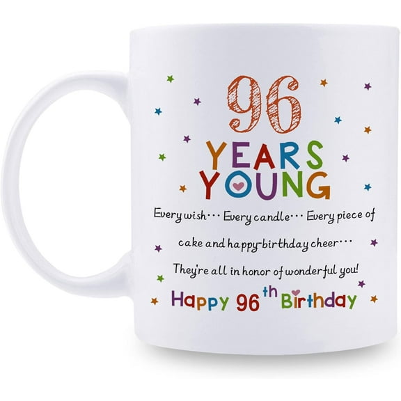 96th Birthday Gifts for Women Men - 96 Years Young Birthday Mug - 96th Birthday Gifts for Grandma Grandpa Mom Dad Friend Sister Brother Uncle Aunt Coworker - 11oz Coffee Mug (96th Birthday Gift)