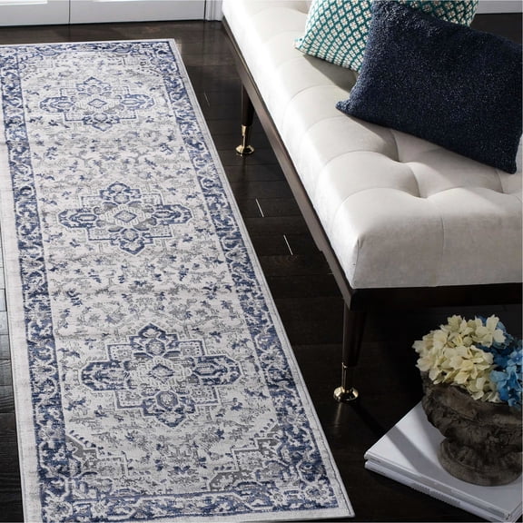 96x26 Inches, Blue/Grey Color - Stain Resistant and Latex Free - Entryway, Study - Safe for High Traffic