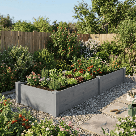 96x28x10 Inch Over Ground Raised Garden Bed Large Long Outdoor Planter Box Tool Free Assembly Gray