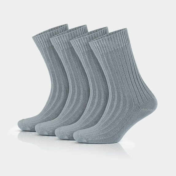 GoWith 97% Cotton Socks for Men and Women | Light Gray Crew Socks | 4 Pairs | Model: 3014