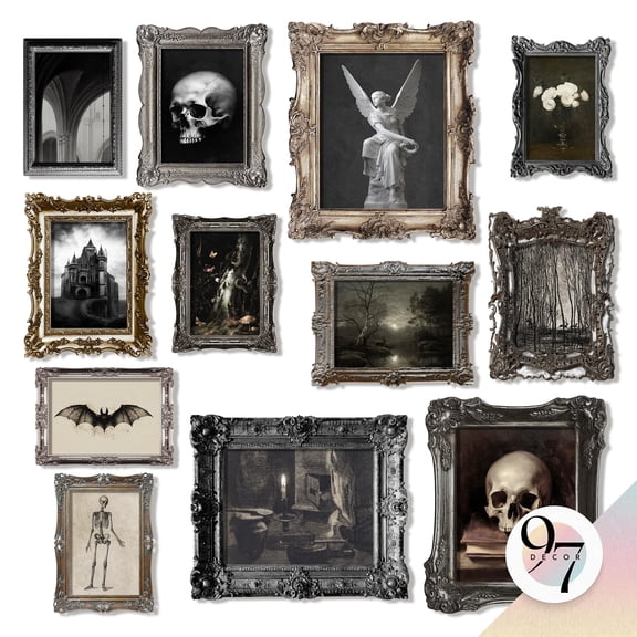 97 Decor Gothic 8x10 Moody Skull Raven Poster Set, 12 Pieces