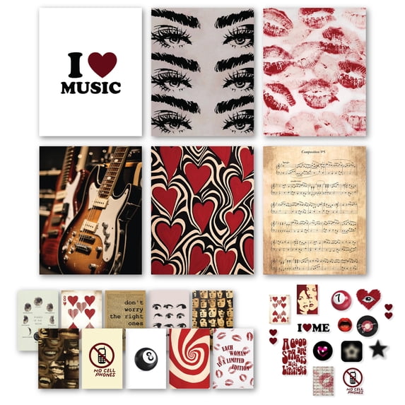 97 Decor Downtown Girl 8x10 Red Retro Poster Set, 16 Pieces
