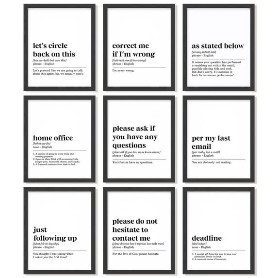 97 Decor Funny 8x10 Office Quote Poster Set, 9 Pieces