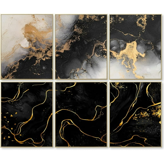 97 DECOR Modern Abstract Wall Art Posters, Black Gold Pictures (UNFRAMED)