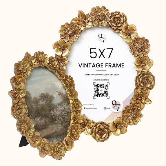 97 Decor Vintage 5x7 Gold Sculpted Flower Picture Frame, 1 Pack