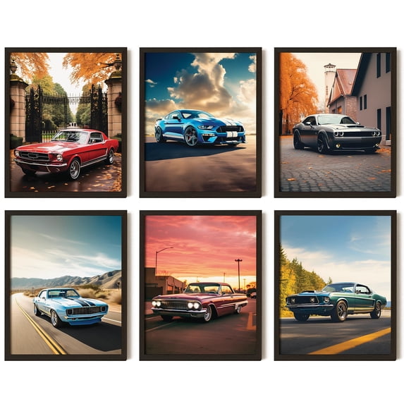 97 Decor Muscle Car 8x10 Vintage Race Poster Set, 6 Pieces