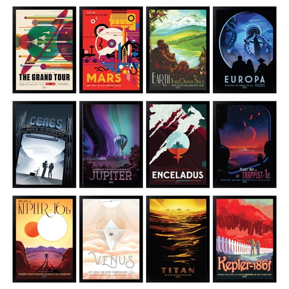 97 Decor Space 8x10 Retro Planet Poster Set, 12 Pieces