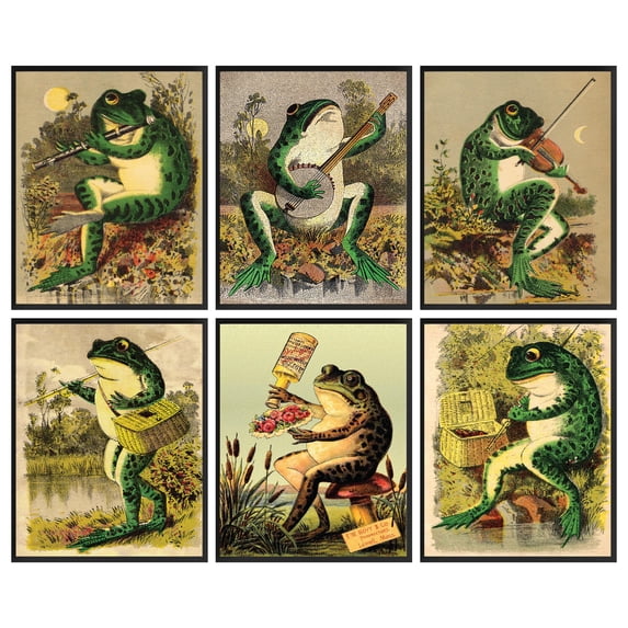 97 Decor Vintage 8x10 Banjo Frog Poster Set, 6 Pieces
