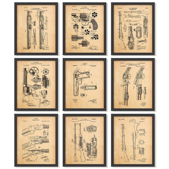 97 Decor Vintage 8x10 Gun Patent Blueprint Poster Set, 9 Pieces