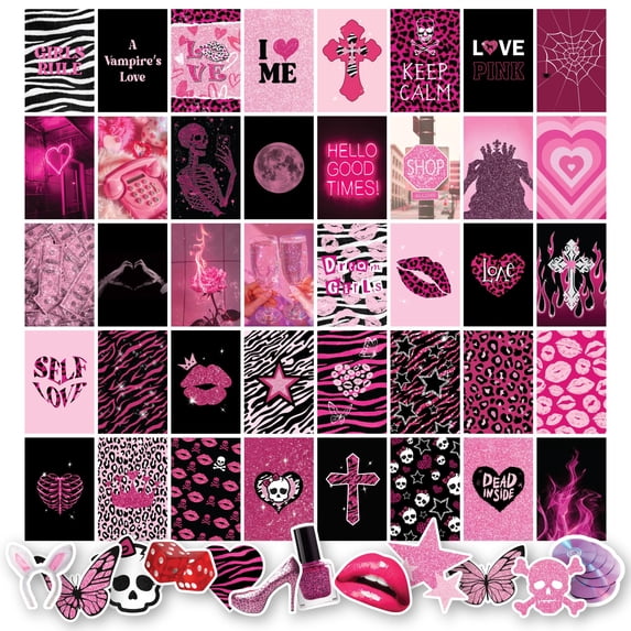 97 Decor Y2k 4x6 Hot Pink Collage Poster Set, 40 Pieces