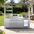 thumbnail image 1 of 97-Inch 6-Burner 85000 BTU Deluxe Stainless Steel Gas Outdoor Kitchen Bar Barbecue Island Grill  + Wine Cooler Compact Refrigerator + Rotisserie + Granite Countertops + Storage Cabinets & Drawers, 1 of 30