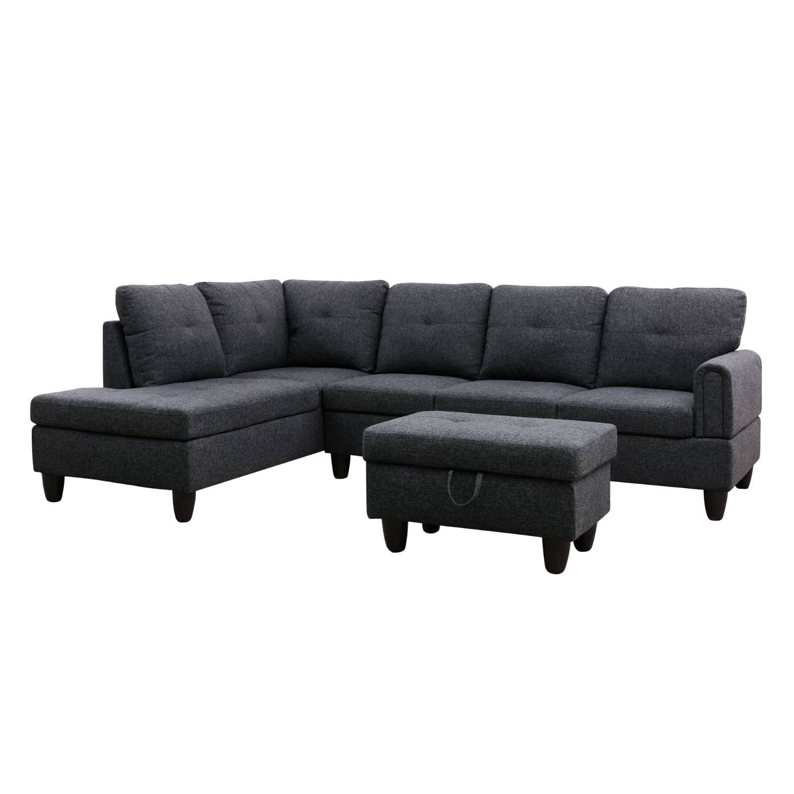 97" L Shape Couches, Sectional Couch with Storage Ottoman,Modular Sofa with Chaise for Living Room, Apartment Office, Dark Grey