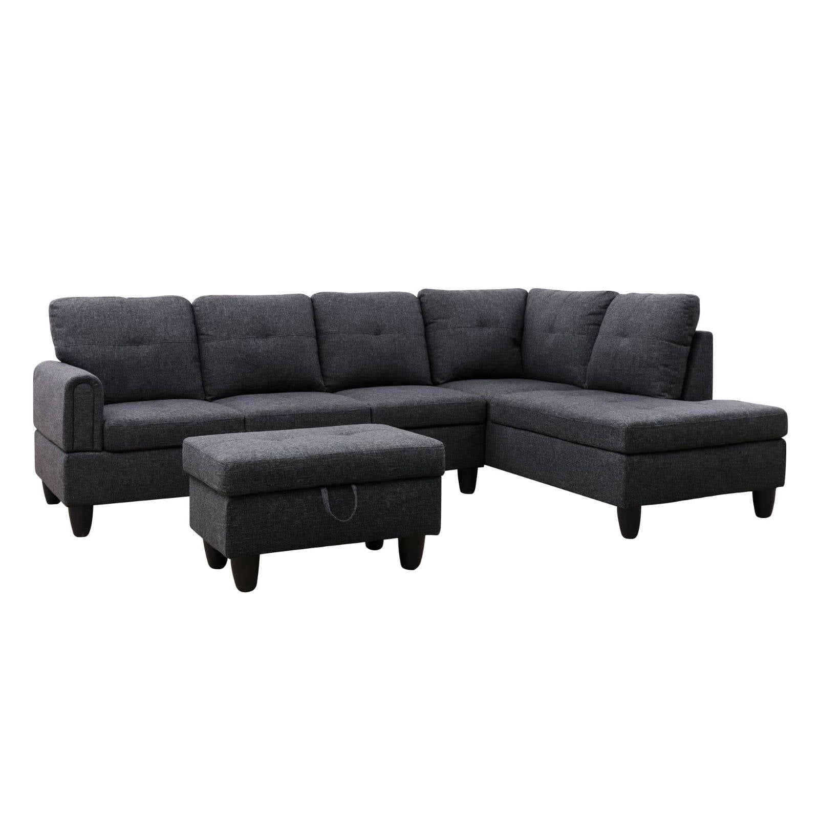 97" L Shape Couches, Sectional Couch with Storage Ottoman,Modular Sofa with Chaise for Living Room, Apartment Office, Dark Grey