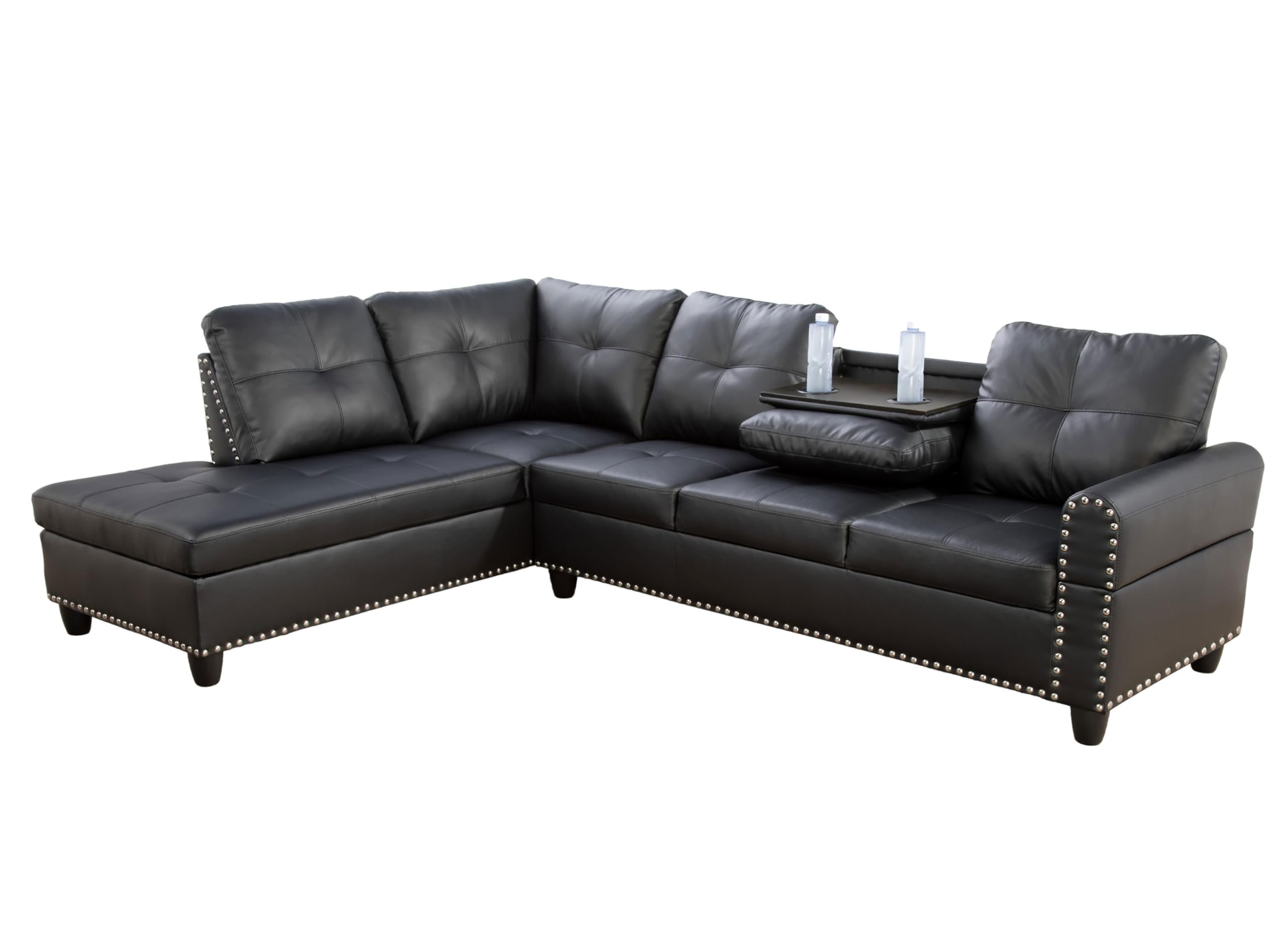 97 in L-shaped Sectional Couch, Button Tufted Upholstered Faux Leather ...