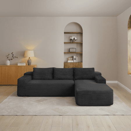 97'' Modular Sectional Sofa, Cloud Sectional Couch with Deep Seat, Modern Modular L-Shape Sofa Couch with Chaise,Upholstered Couches for Living Room Bedroom,No Assembly, Black